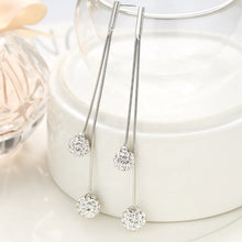 Load image into Gallery viewer, Dangling Duo Drop Zircon Studded Silver Earrings