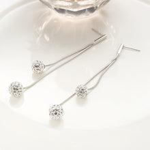 Load image into Gallery viewer, Dangling Duo Drop Zircon Studded Silver Earrings
