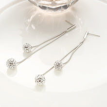 Load image into Gallery viewer, Dangling Duo Drop Zircon Studded Silver Earrings