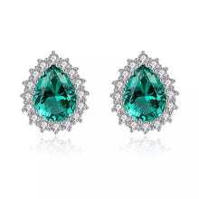 Load image into Gallery viewer, Emerald Gemstone Drop Stud Silver Earrings