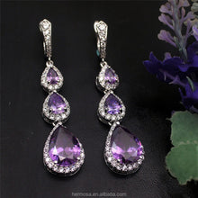 Load image into Gallery viewer, Parisian Amethyst American Diamond Silver Earrings