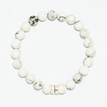 Load image into Gallery viewer, MysticFlavia white howlite double silver bead bracelet with silver accent, white background