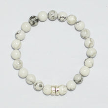 Load image into Gallery viewer, White howlite double silver bead bracelet full circle view, white background