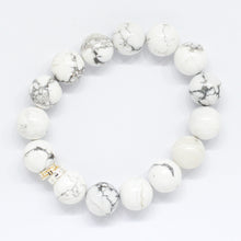 Load image into Gallery viewer, MysticFlavia white howlite double flat silver bracelet 12mm top view showing spacer bead detail