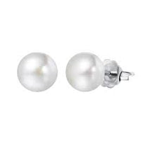 Load image into Gallery viewer, White Natural Pearl Stud Silver Earrings (9 MM)
