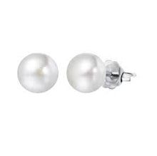 Load image into Gallery viewer, White Natural Pearl Stud Silver Earrings (9 MM)