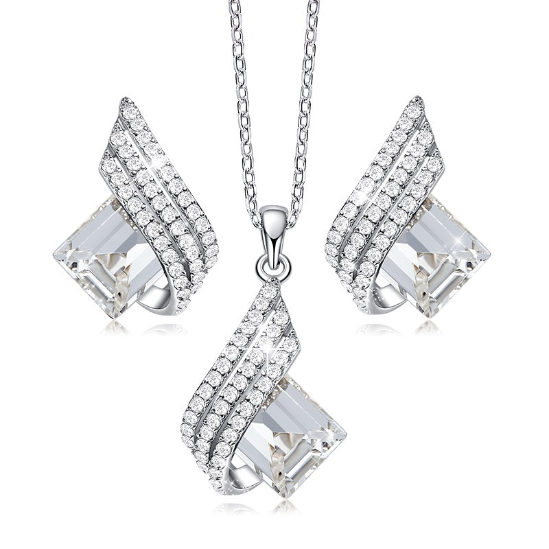 White Roman Swarovski Crystal Silver Necklace Set