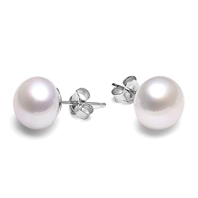 White Natural Pearl Stud Silver Earrings (11 MM)