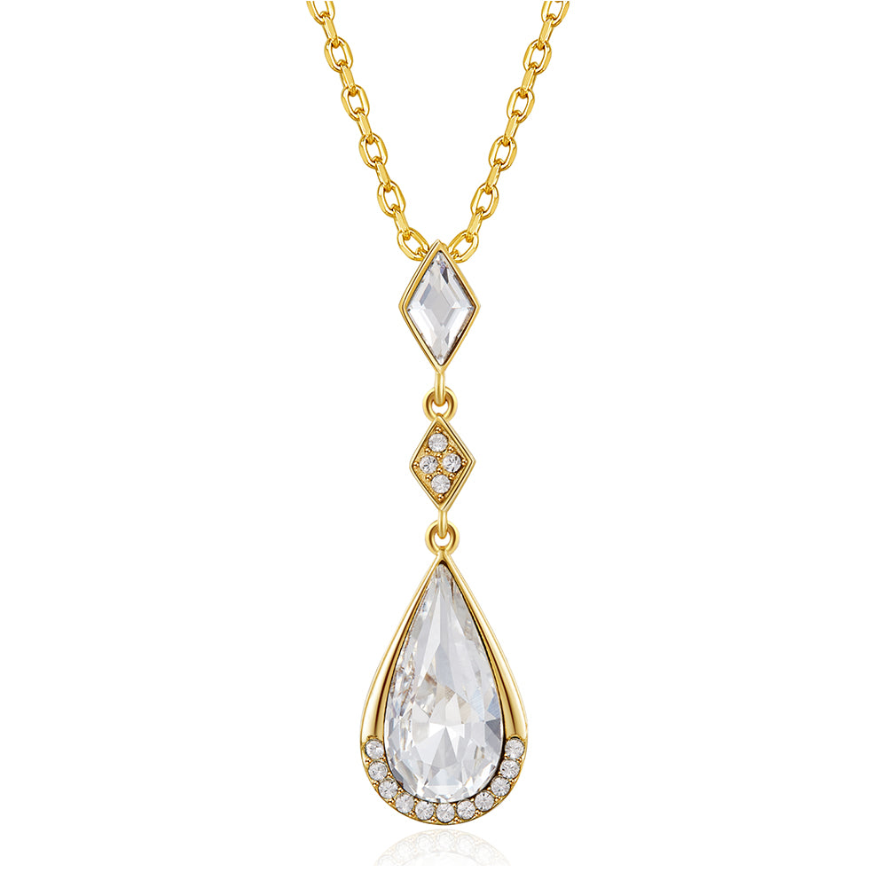 18 K Gold Drop Swarovski Crystal Silver Necklace