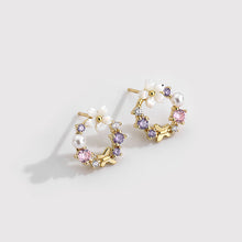 Load image into Gallery viewer, 18 K Gold Plated Colorful Zircon Stud Silver Earrings