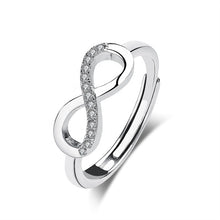 Load image into Gallery viewer, Infinity White Zircon Studded Adjustable Silver Ring