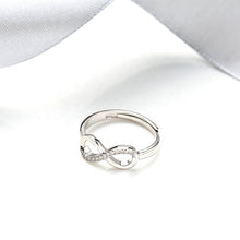 Load image into Gallery viewer, Infinity White Zircon Studded Adjustable Silver Ring