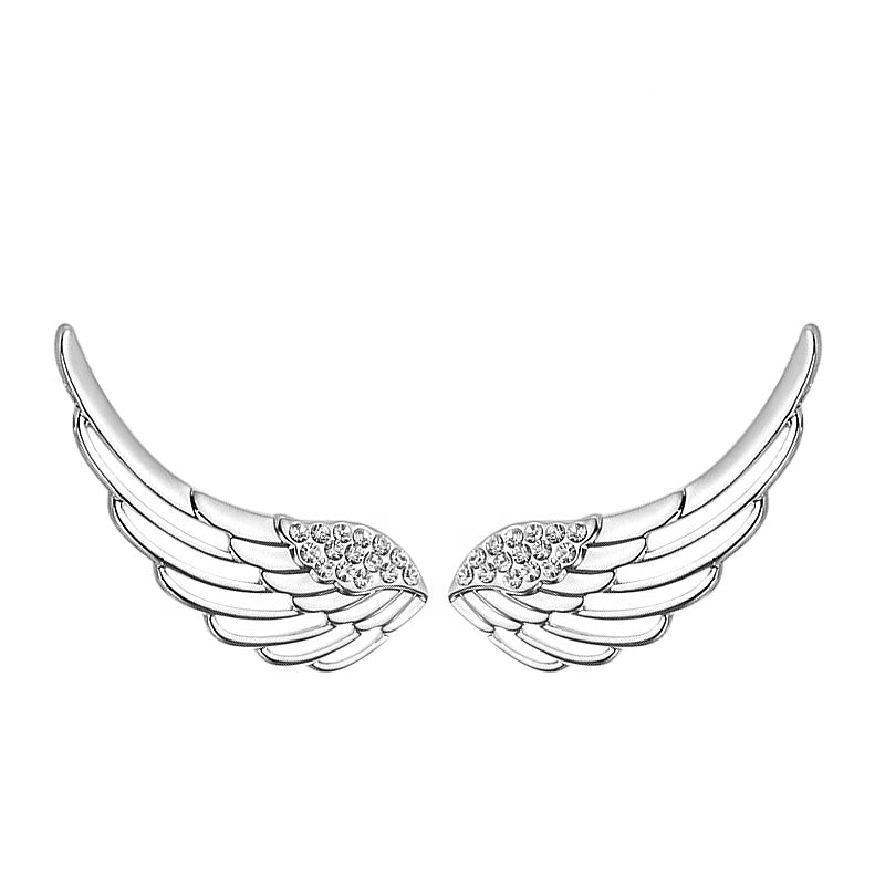 Angel Wings White Zircon Studded Silver Earrings