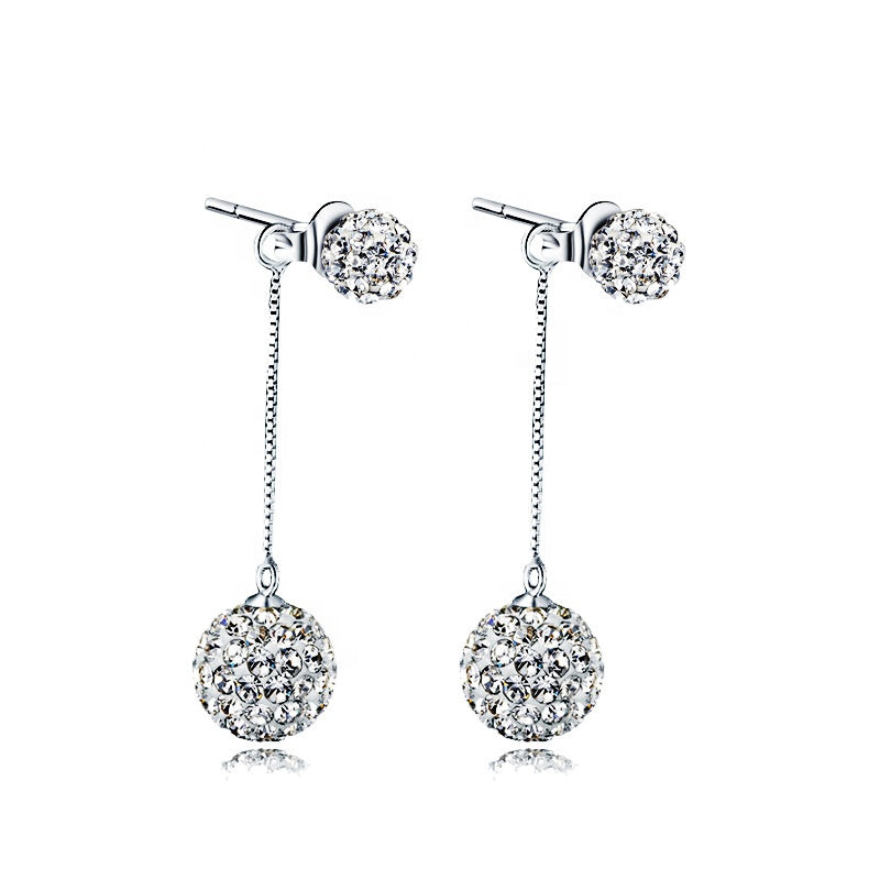 Crystal Ball Duo Zircon Studded Silver Earrings