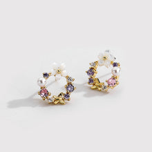 Load image into Gallery viewer, 18 K Gold Plated Colorful Zircon Stud Silver Earrings