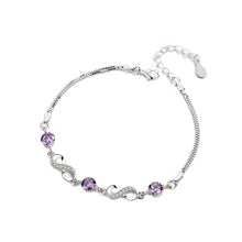 Load image into Gallery viewer, Purple White Zircon Infinity Adjustable Silver Bracelet
