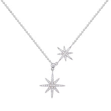 Load image into Gallery viewer, Hexagonal Star Duo White Zircon Silver Necklace