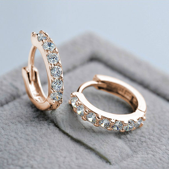 Rose Gold White Zircon Mini Hoop Earrings - Main Image