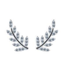Load image into Gallery viewer, Angelic White Zircon Paved Leaf Silver Earrings
