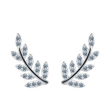 Load image into Gallery viewer, Angelic White Zircon Paved Leaf Silver Earrings