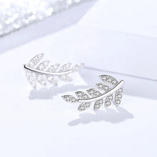 Load image into Gallery viewer, Angelic White Zircon Paved Leaf Silver Earrings