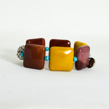 Load image into Gallery viewer, Close-up of Mookaite Jasper Square Silver Bead Bracelet 12MM by Mystic Flavia highlighting natural mookaite jasper square beads and detailed silver centerpiece.