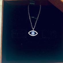 Load image into Gallery viewer, Evil Eye Pendant White Blue Zircon Silver Necklace