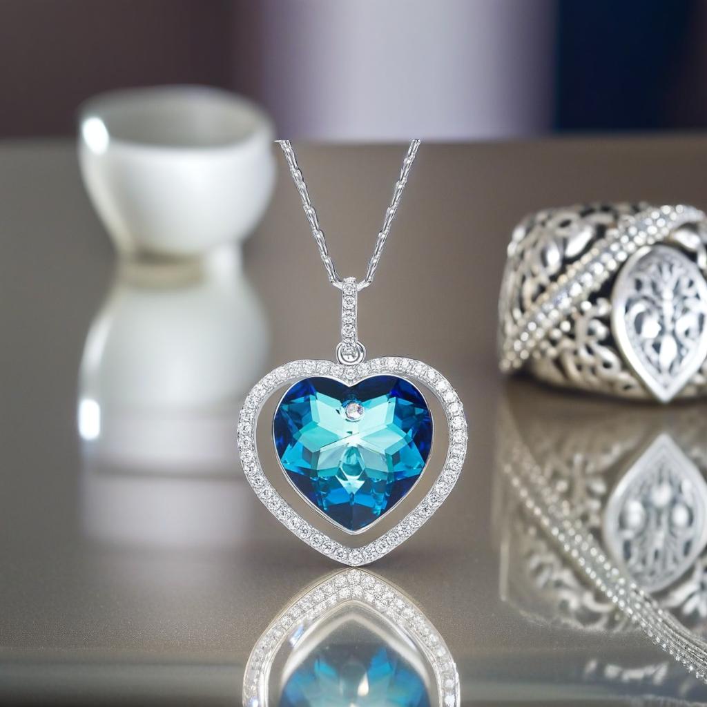 Blue Heart Siver Swarovski Necklace 3 4 20240824 33115950 A Heart to Cherish: The Ocean of Heart Swarovski Crystal Silver Neckla – Mystic Flavia