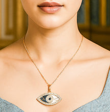 Load image into Gallery viewer, 18 K Gold Evil Eye White Blue Zircon Silver Necklace
