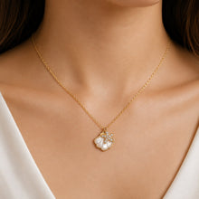 Load image into Gallery viewer, 18K gold-plated starfish pearl pendant silver necklace styled on a woman’s neck – MysticFlavia
