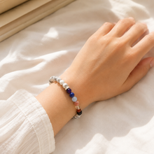 Load image into Gallery viewer, Female model wearing 7 Chakra White Howlite Silver Bead Bracelet 8MM

