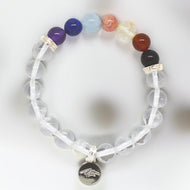 7 Chakra Clear Quartz bracelet with multicolour beads and 925 sterling silver charm, MysticFlavia