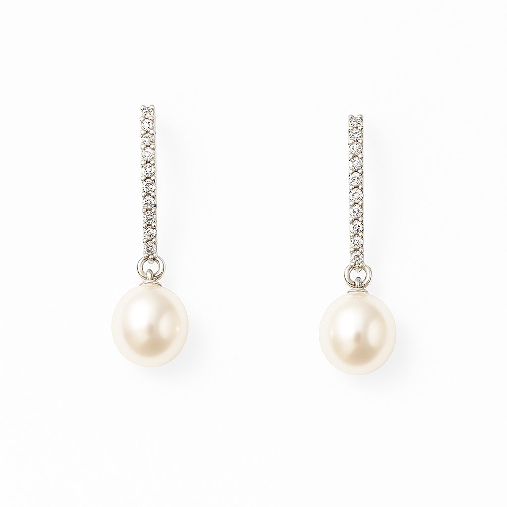 Alicia White Zircon Natural Pearl Silver Earrings