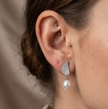 Load image into Gallery viewer, Angel Wings Natural Pearl Zircon Silver Earrings
