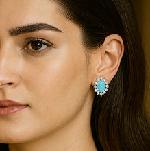 Load image into Gallery viewer, Blue Opal Gemstone Starry Silver Earrings
