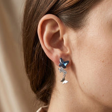 Load image into Gallery viewer, Blue Butterfly Swarovski Silver Earrings close-up 925 Sterling Silver

