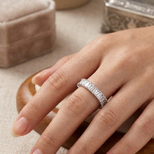 Load image into Gallery viewer, Berlin rectangular zircon silver ring worn on a finger with a sleek elegant design

