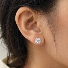 Load image into Gallery viewer, Moissanite princess earrings worn on a model ear, showcasing the elegant square design
