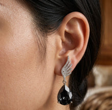 Load image into Gallery viewer, Black_Angel_Crystal_Dangling_Silver_Earrings

