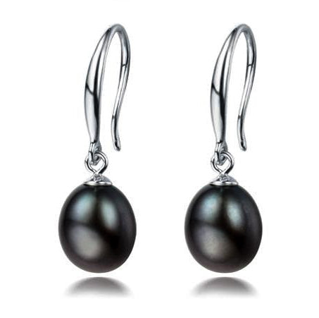 Black Drop Pearl Clip on Silver Earrings