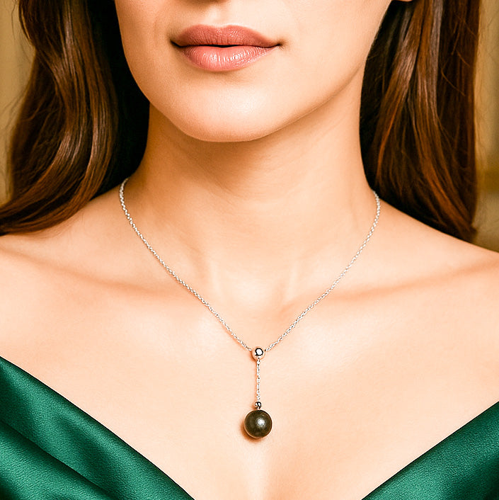 Black Drop Natural pearl Adjustable Silver Necklace