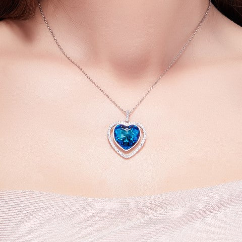 Warren James Swarovski Blue Heart Necklace Ocean Of Heart