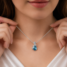 Load image into Gallery viewer, Blue Swarovski Water Drop Pendant Silver Necklace

