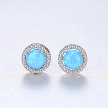 Load image into Gallery viewer, Blue Opal Gemstone Paved Silver Earrings
