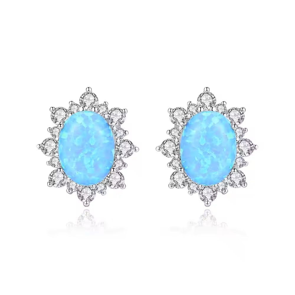 Blue Opal Gemstone Starry Silver Earrings
