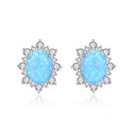 Blue Opal gemstone earrings with intricate floral detailing in 925 sterling silver - MysticFlavia
