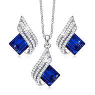 Blue Roman Crystal Silver Necklace Set