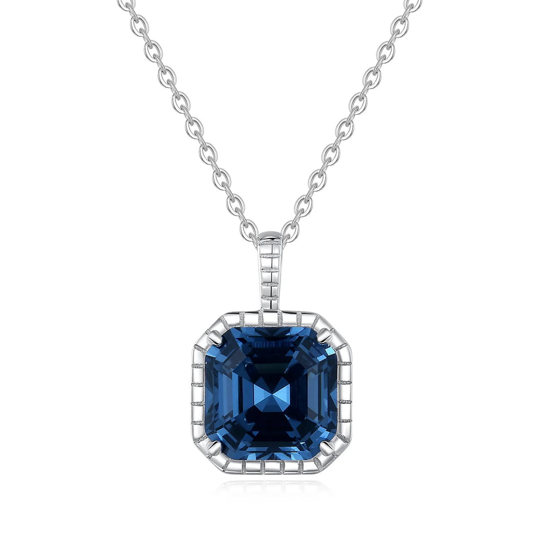 Blue Square Swarovski Crystal Silver Necklace