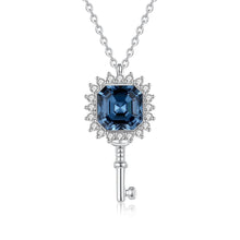 Load image into Gallery viewer, Azure Blue Swarovski Crystal Key Silver Necklace
