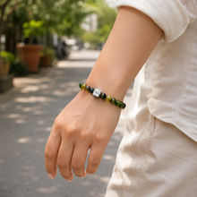 Load image into Gallery viewer, Canadian Jade Infinity Silver Bead Bracelet 8mm worn on wrist showcasing natural green jade gemstone beads for everyday style
